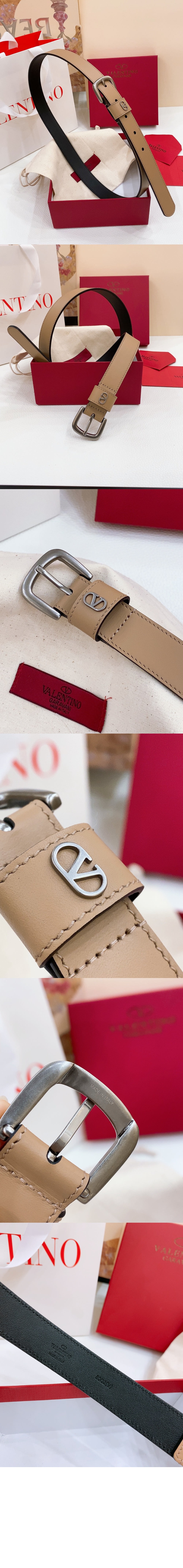 브이로고 시그니처 반짝이 송아지 가죽 벨트 > 발렌티노