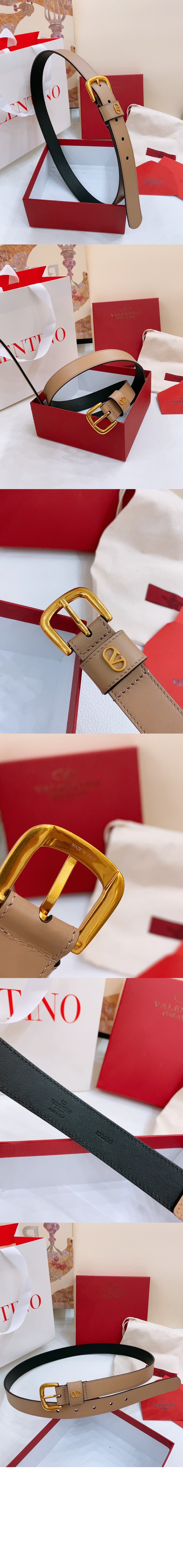 브이로고 시그니처 반짝이 송아지 가죽 벨트 > 발렌티노