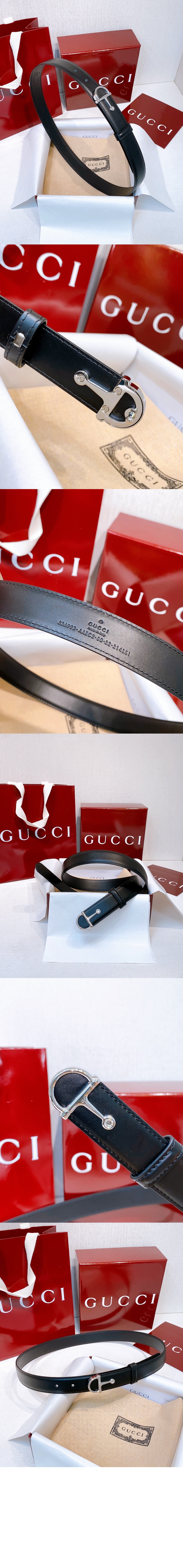 하프 호스빗 버클이 달린 얇은 벨트 ‎836993 > 구찌