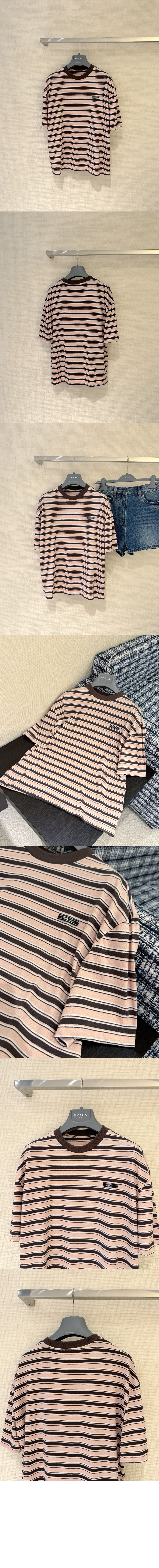 스트라이프 리슬 코튼 티셔츠 > 프라다