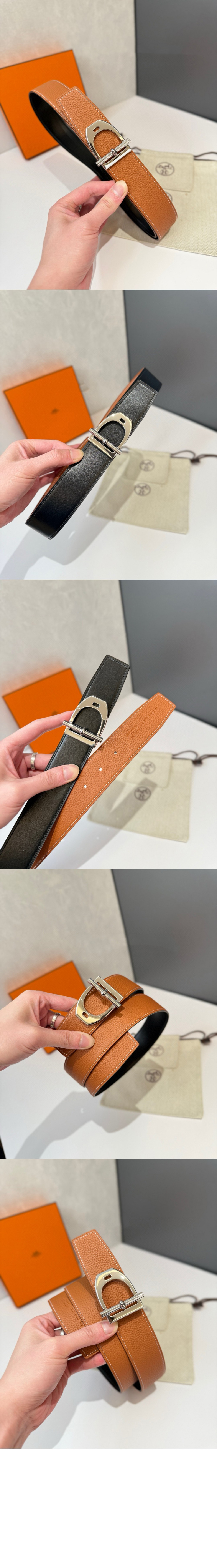 Neo Etrier 벨트 버클 리버서블 가죽 스트랩 > 에르메스