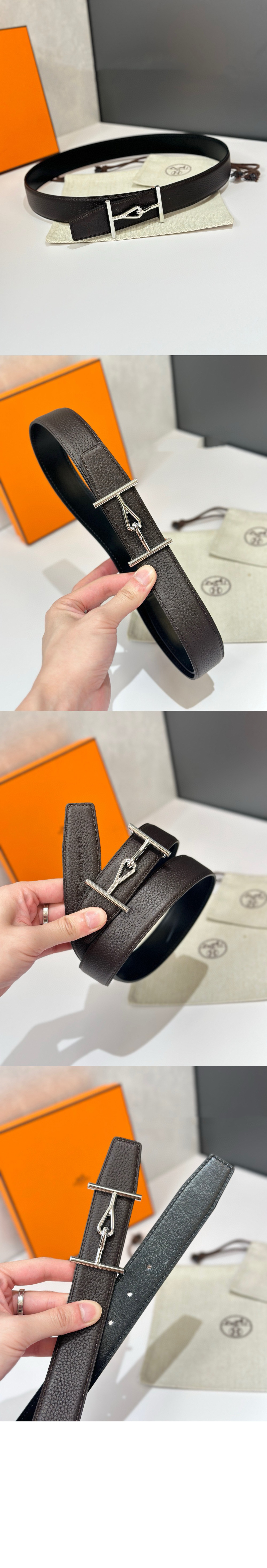 Jumbo 벨트 버클 리버서블 가죽 스트랩 > 에르메스