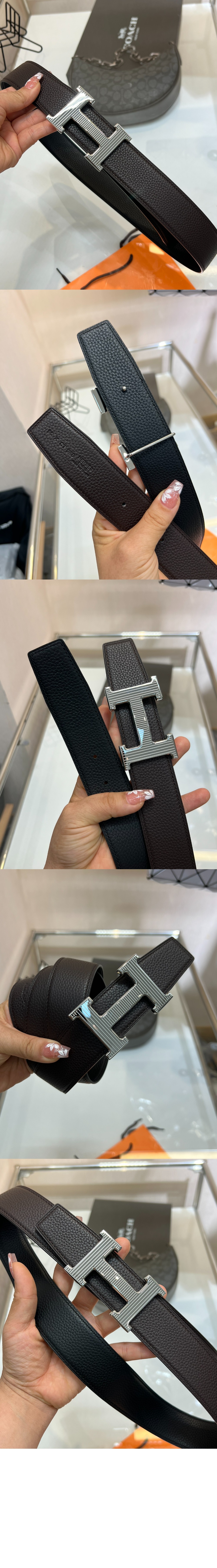 H Strie 벨트 버클 리버서블 가죽 스트랩 > 에르메스