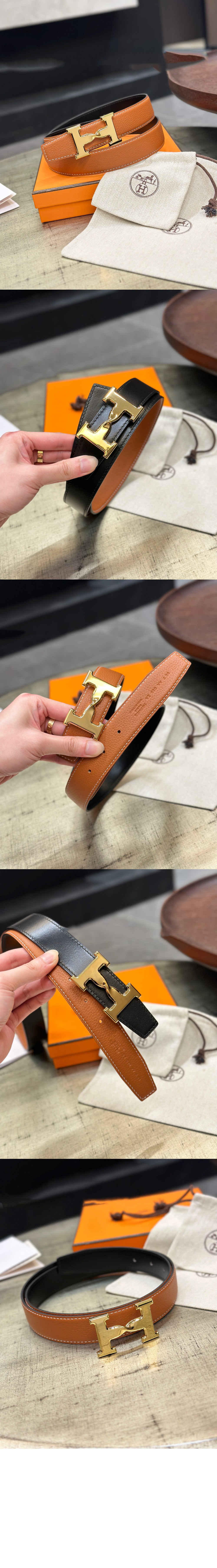 에이치트위스트 버클 양면 가죽 벨트 > 에르메스