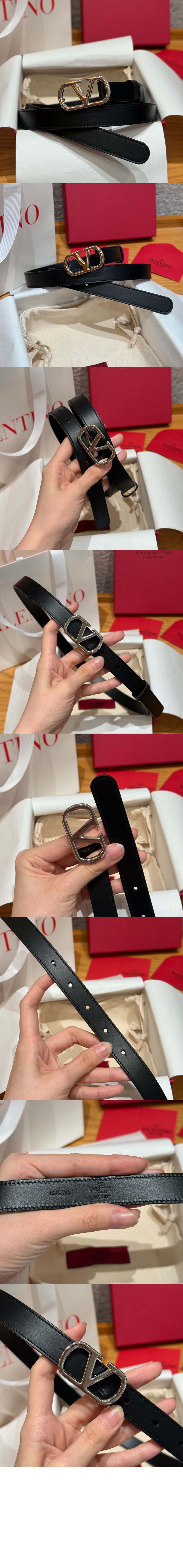 반짝이는 송아지 가죽의 브이로고 시그니처 벨트 > 발렌티노