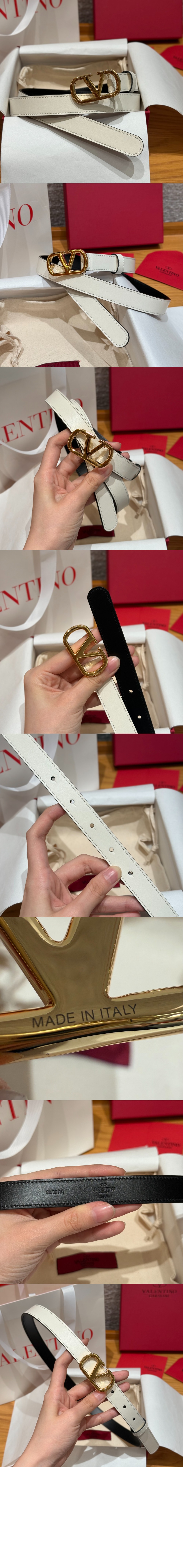 반짝이는 송아지 가죽의 브이로고 시그니처 벨트 > 발렌티노