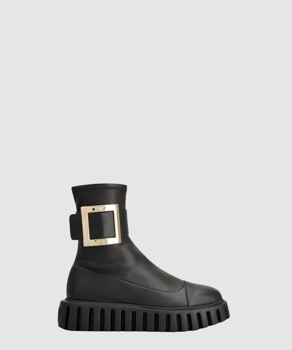 비브'고-두꺼운 버클 블록 힐 부츠 6463