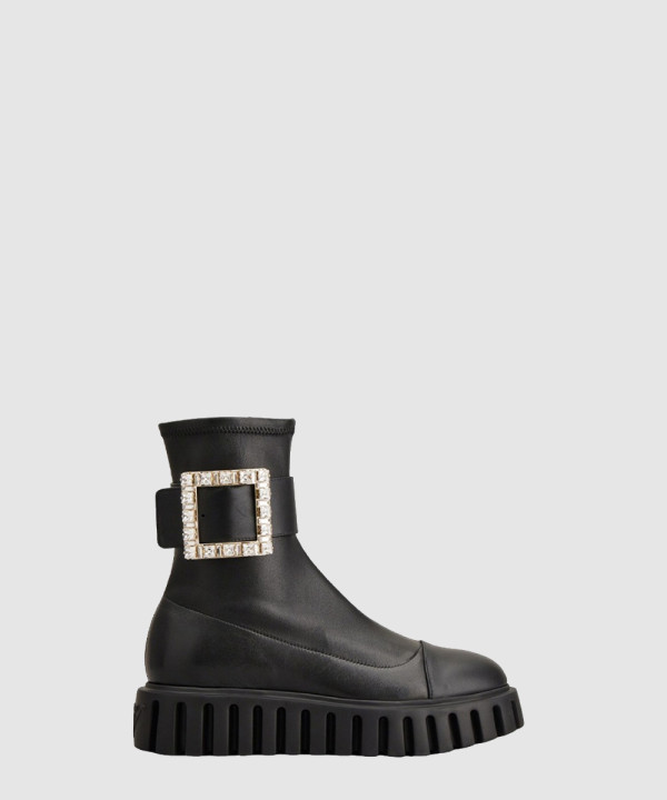 비브'고-두꺼운 버클 블록 힐 부츠 6463