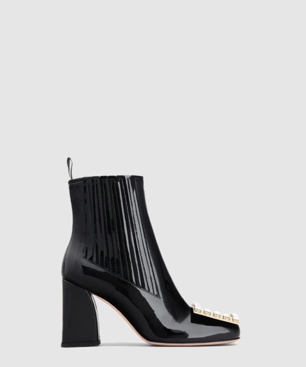 트레 비비에 스트라스 버클 에나멜 앵클 부츠 5222