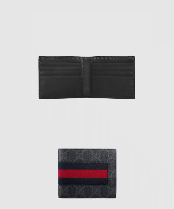 구찌 GG 슈프림 웹 지갑 블랙 그레이 408827