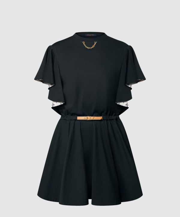 플라운스 슬리브 벨티드 드레스