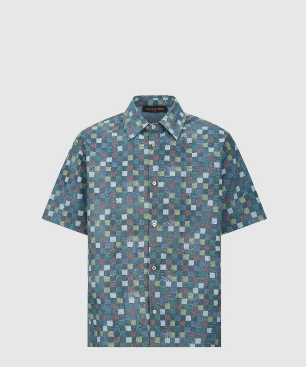 다미에 샴브레이 쇼트 슬리브드 셔츠