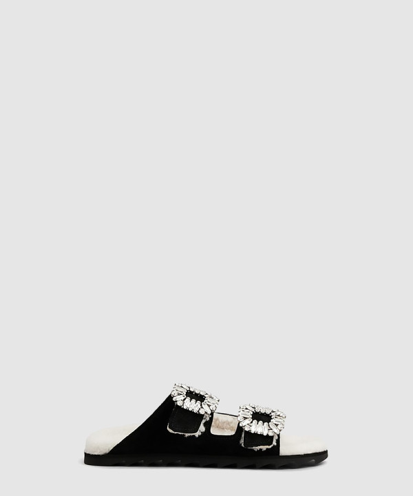 슬라이디 비브 다이아몬드 버클 스웨이드 뮬 4583