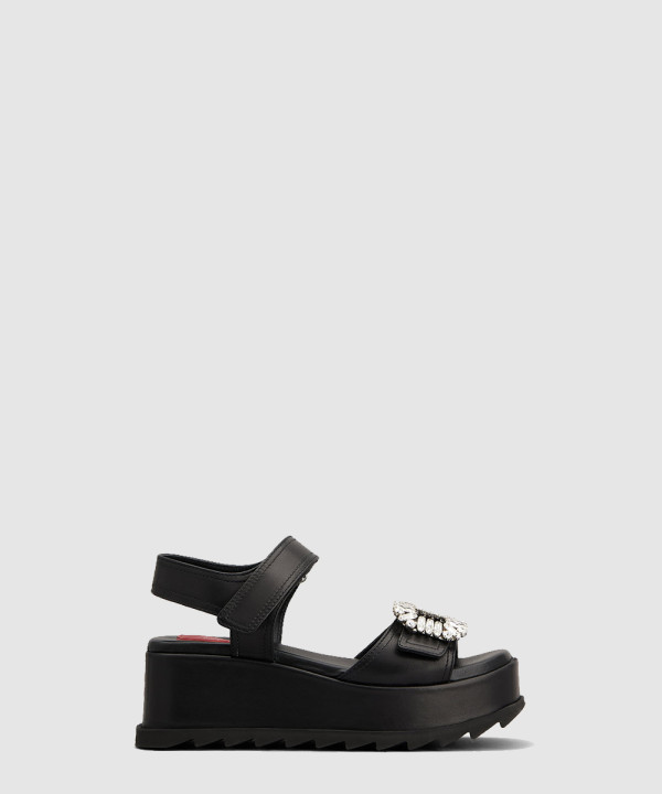 슬라이디 비브 가죽 웨지 샌들 7754