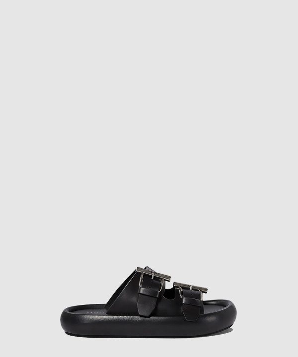 하이브리드 로고 디테일 더블 버클 레더 샌들 809960