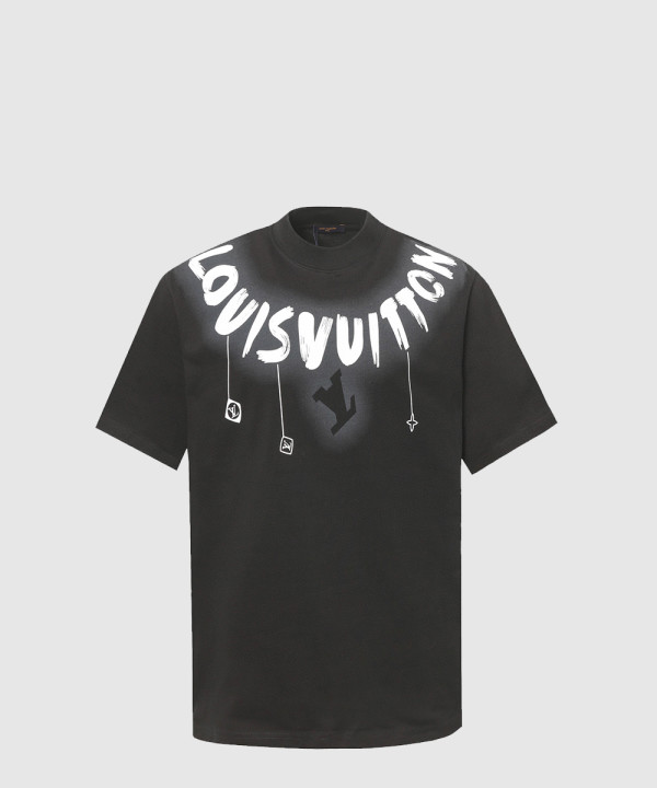 라운드 넥 그래피티 로고 숏 슬리브 코튼 티셔츠