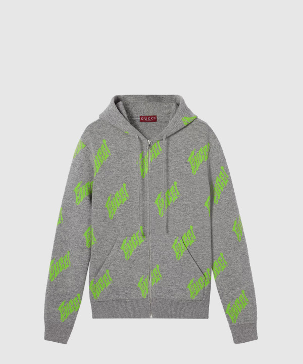 자카드가 달린 울 니트 지퍼 재킷