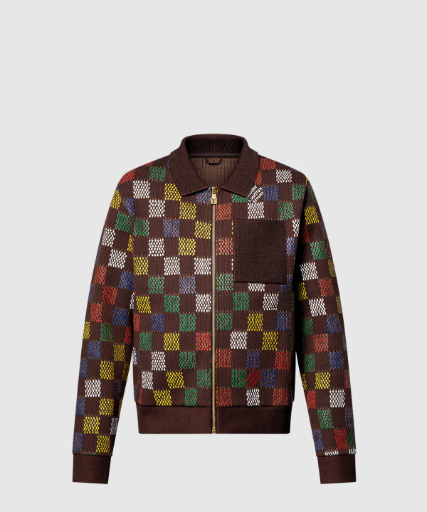 자카드 다미에 코튼 저지 블루종