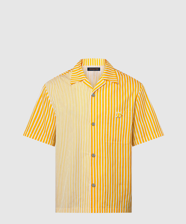 모노그램 스트라이프드 패치워크 쇼트 슬리브드 셔츠