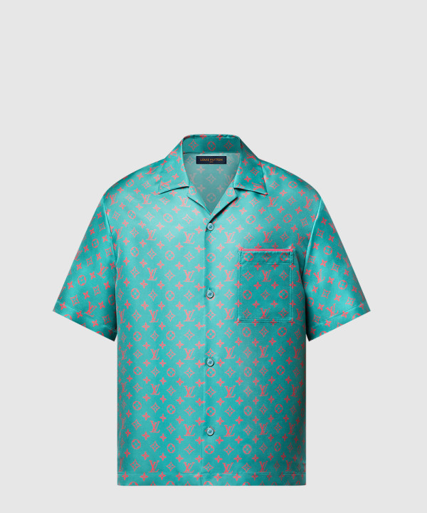 모노그램 쇼트 슬리브드 실크 셔츠