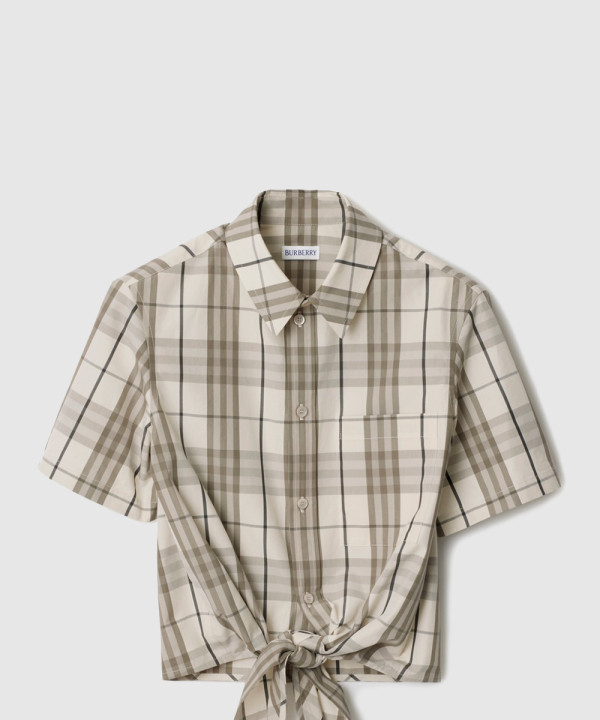 크롭 체크 코튼 셔츠