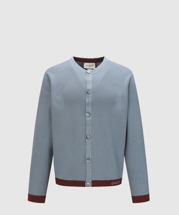 로고 배색 울 가디건