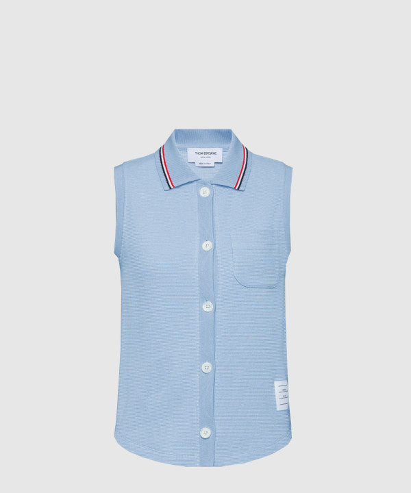 코튼 와플 슬리브리스 버튼 셔츠