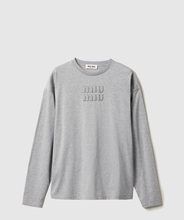 자수 로고 장식 코튼 티셔츠