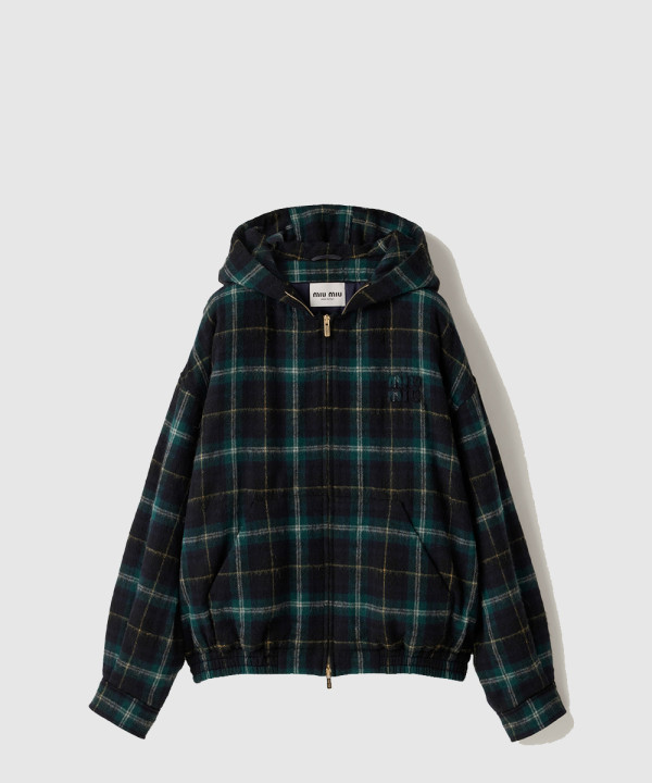 체크무늬 후드 재킷