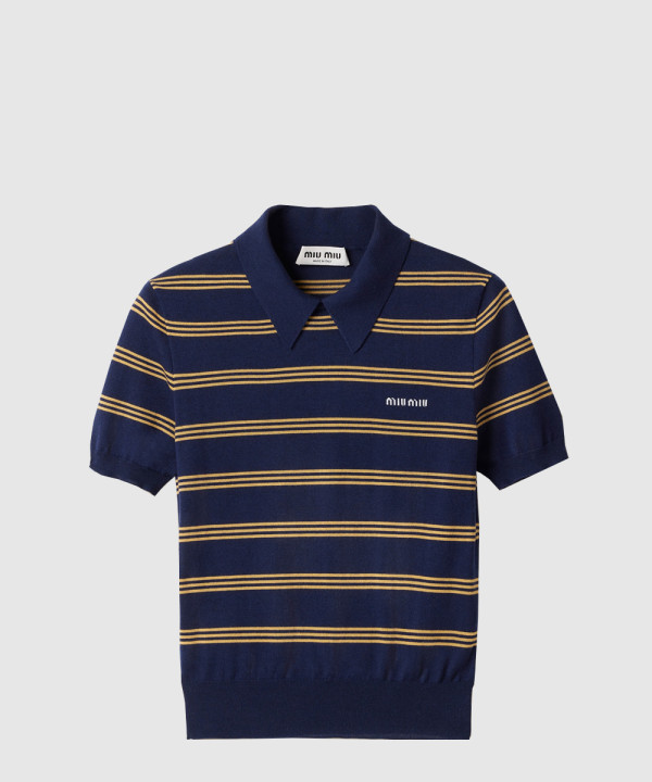 스트라이프 캐시미어 및 실크 폴로 스웨터