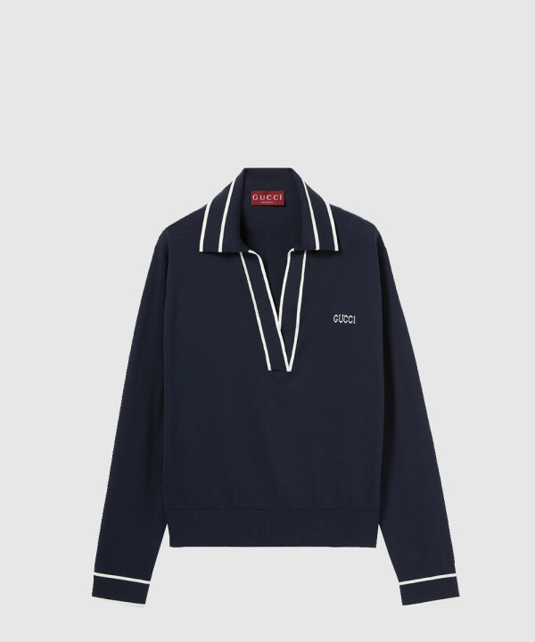 로고 자카드 브이넥 폴로 셔츠