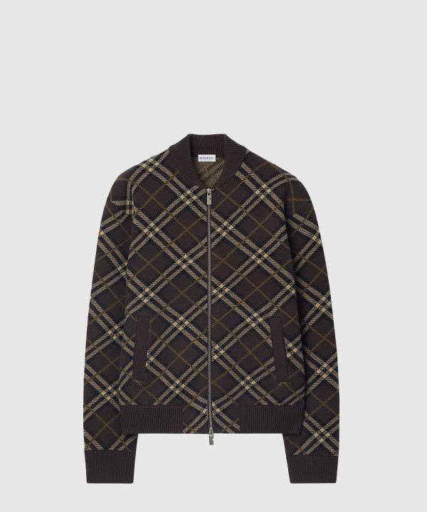 체크 울 캐시미어 보머 재킷