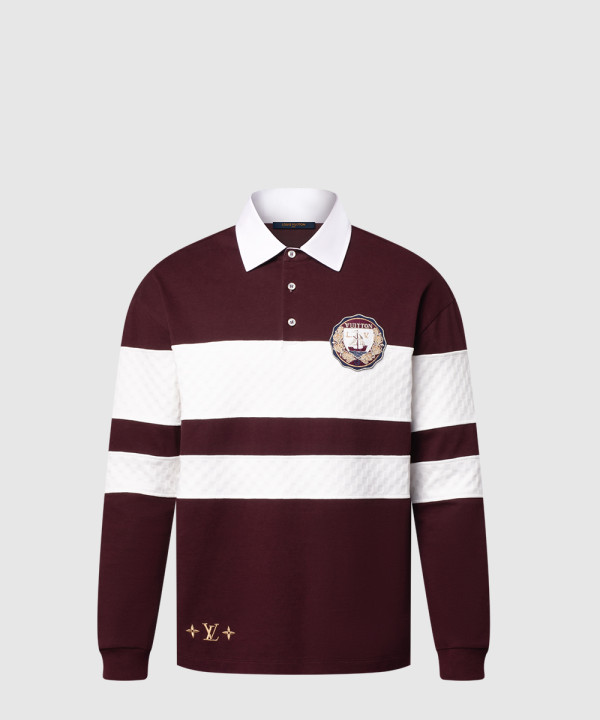 다미에 스트라이프드 롱 슬리브드 폴로 셔츠