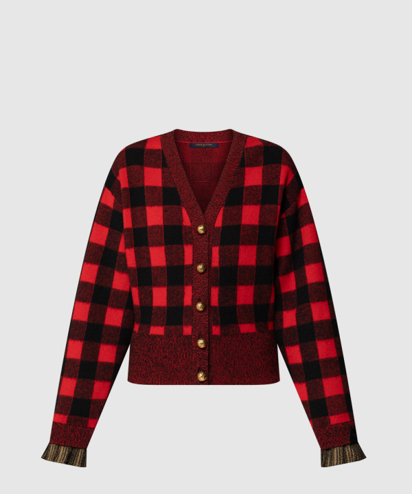 그래픽 체크 니트 카디건