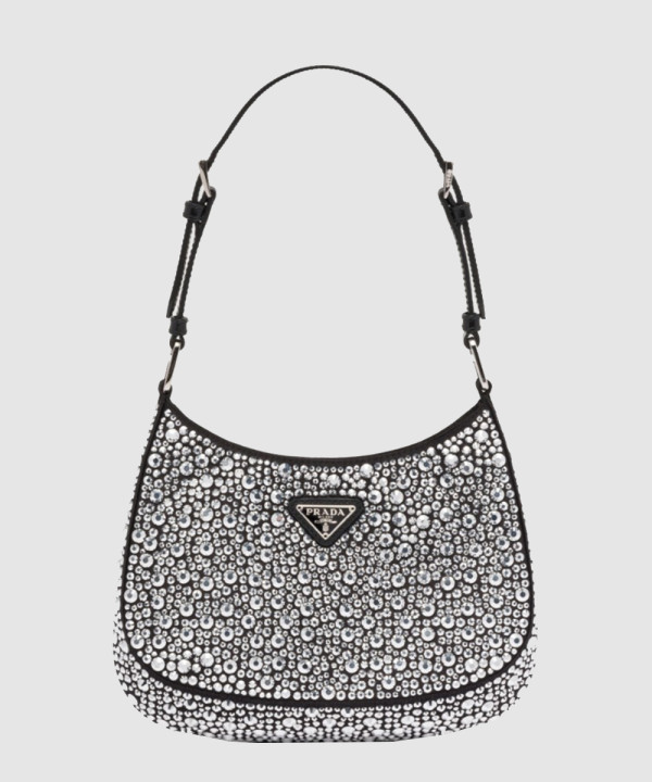 클레오 크리스탈 장식 새틴 숄더백 1BC169